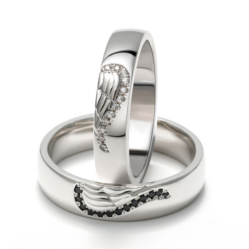 Jeulia Angel Wings Creative Engraved Sterling Silver Couple Rings