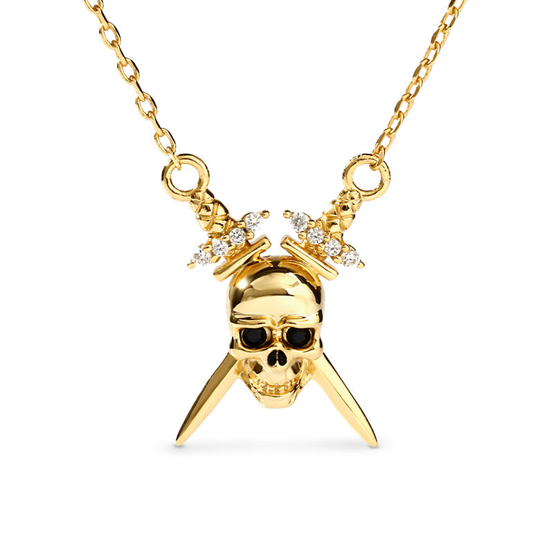 Jeulia "Double Sword" Skull Sterling Silver Necklace