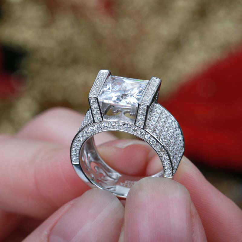 Jeulia Wide Princess Cut Sterling Silver Ring