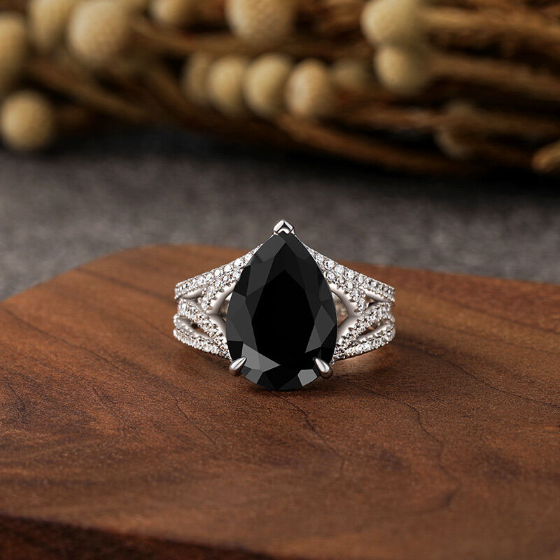 Jeulia Simple Black Thorn Pear Cut Engagement Ring Sterling Silver