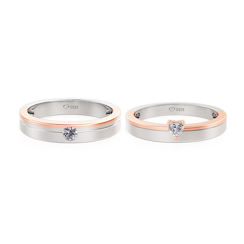 Jeulia Classic Two Tone Couple Rings Sterling Silver