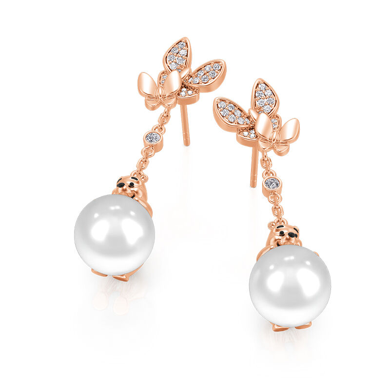 Jeulia Butterfly & Cartoon Bear Pearl Drop Earrings Sterling Silver