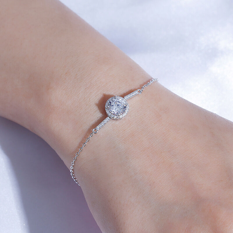 Jeulia Halo Bracciale Taglio Rotondo per Donna in Argento Sterling