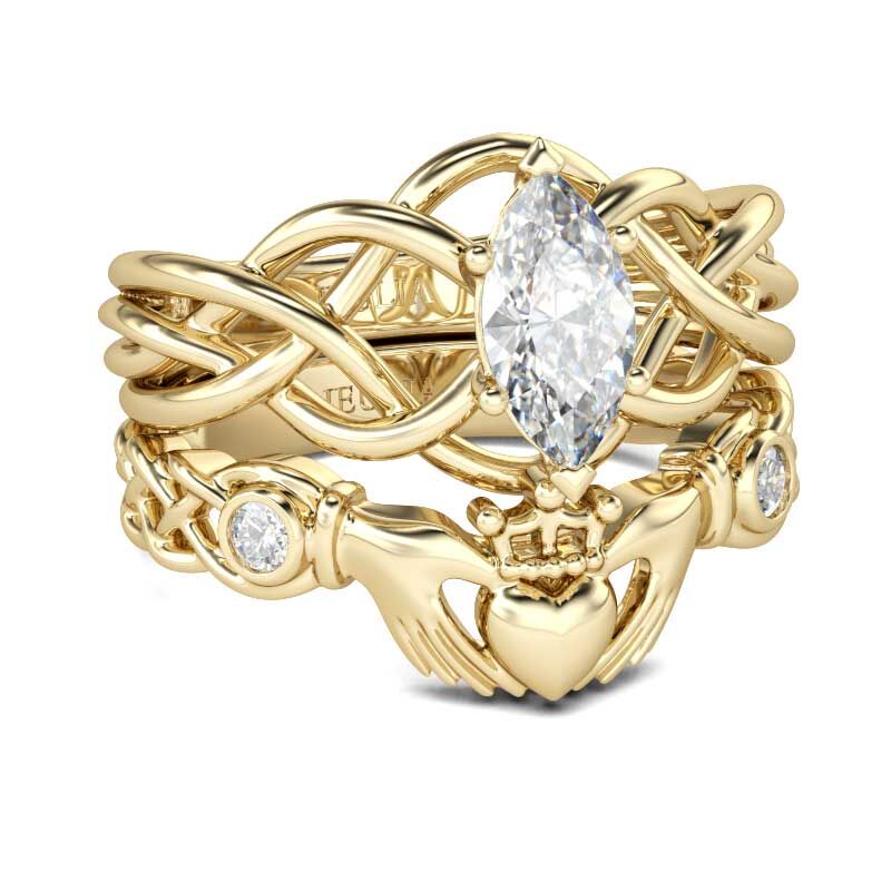 Jeulia Intertwined Claddagh Sterling Silver Ring Set