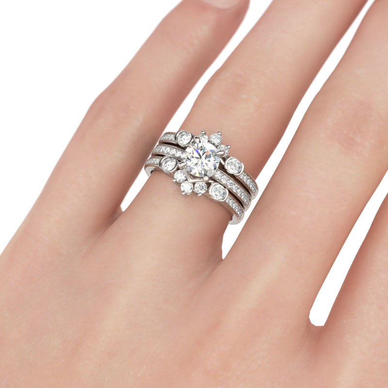 Jeulia Conjunto De Anillos Intercambiables De Talla Redonda En Plata De Ley