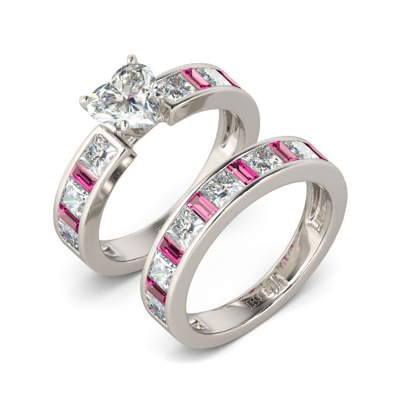 Conjunto De Anillos De Talla Cordiforme De Jeulia En Plata De Ley
