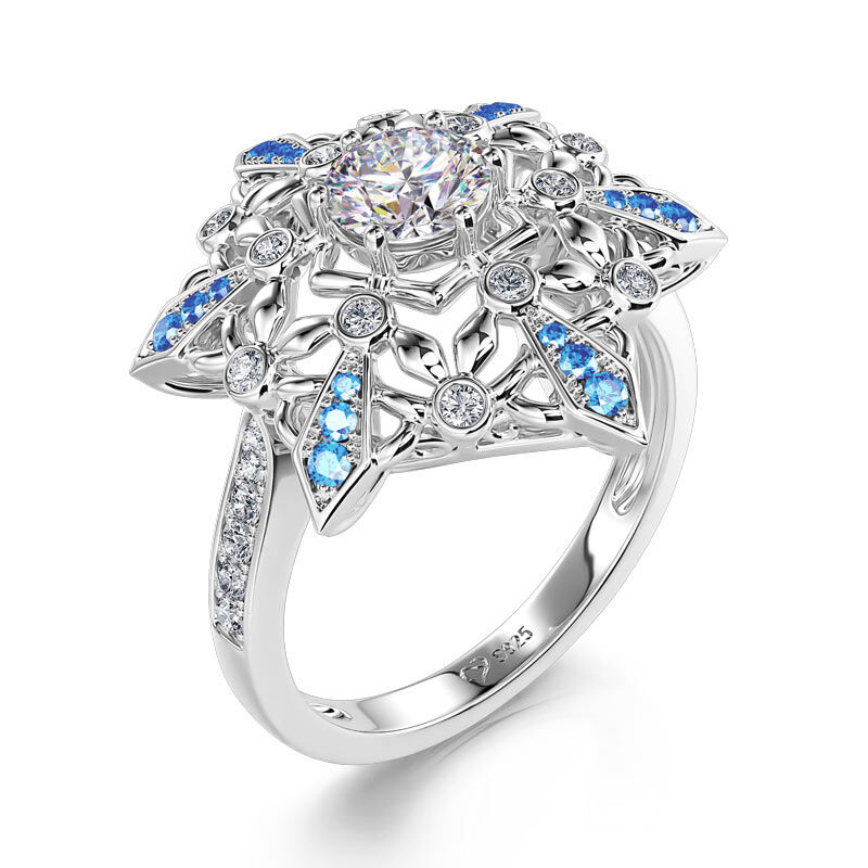 Jeulia "Snow Princess" Snowflake Round Cut Sterling Silver Ring