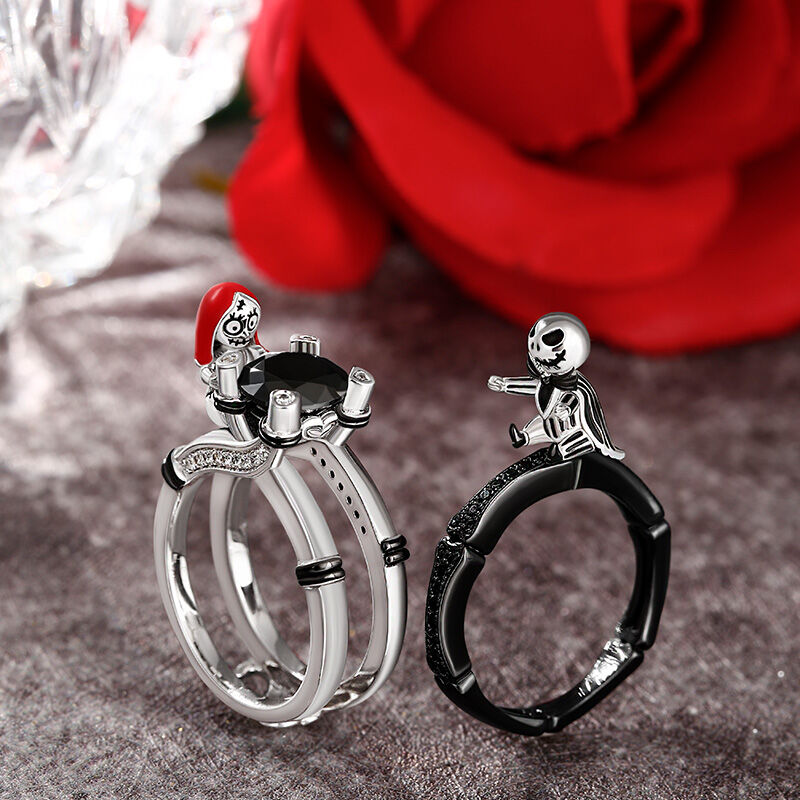 Jeulia Hug Me "Skull Couple" Round Cut Sterling Silver Interchangeable Ring Set