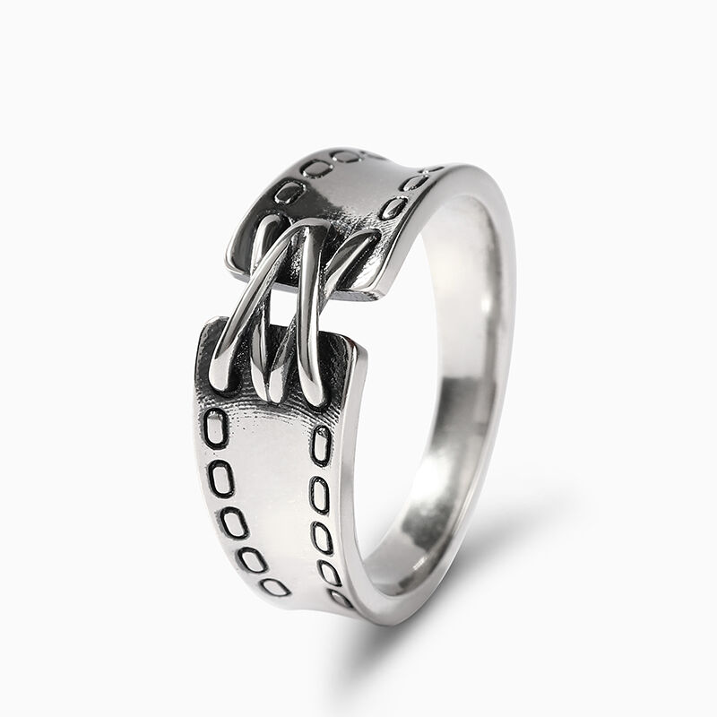 Jeulia "Punk Style" Belt Design Sterling Silver Ring