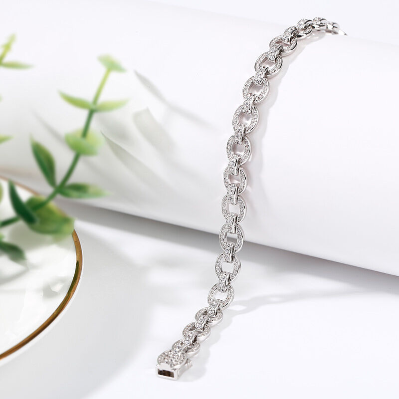Jeulia Chain Design Round Cut Sterling Silver Bracelet