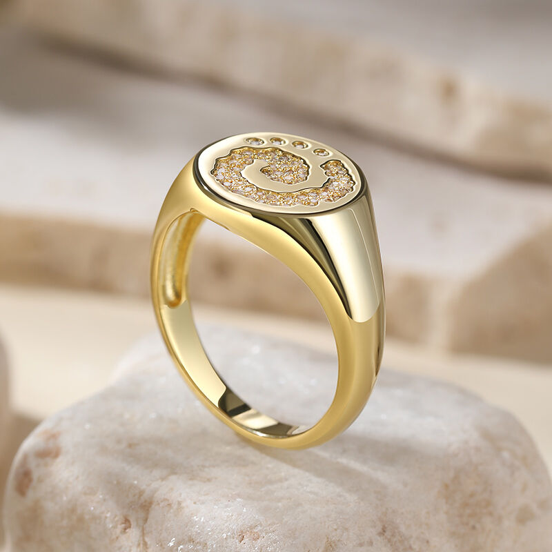 Jeulia Pave Round Stone Signet Sterling Silver Ring