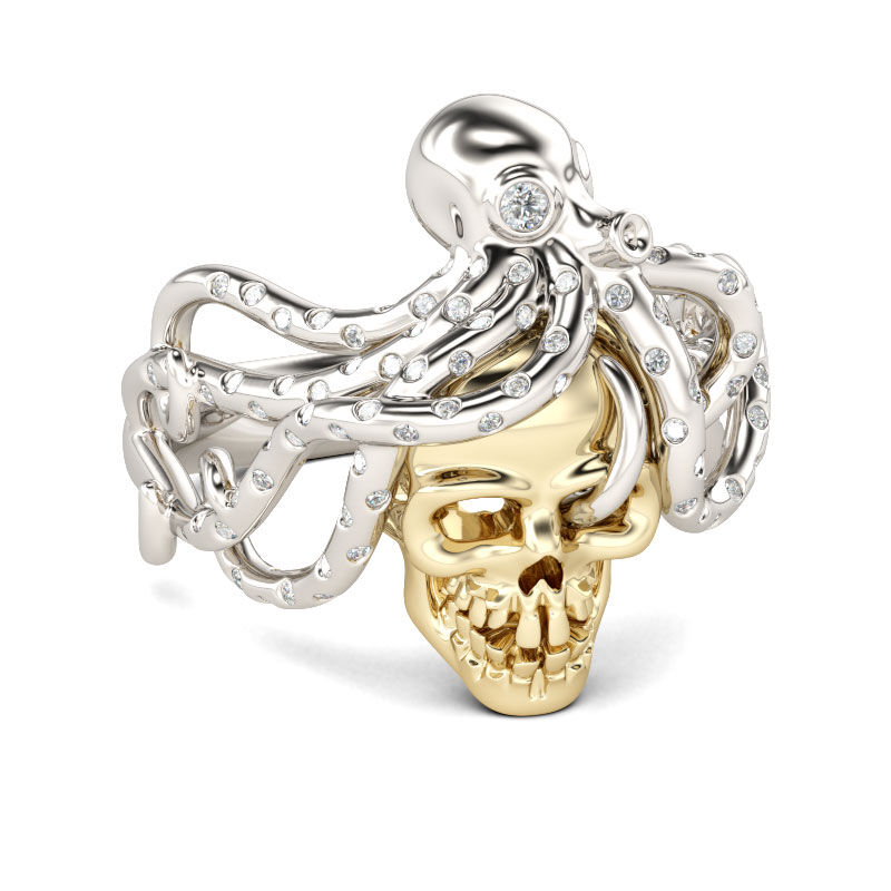 Jeulia Octopus Round Cut Sterling Silver Skull Ring