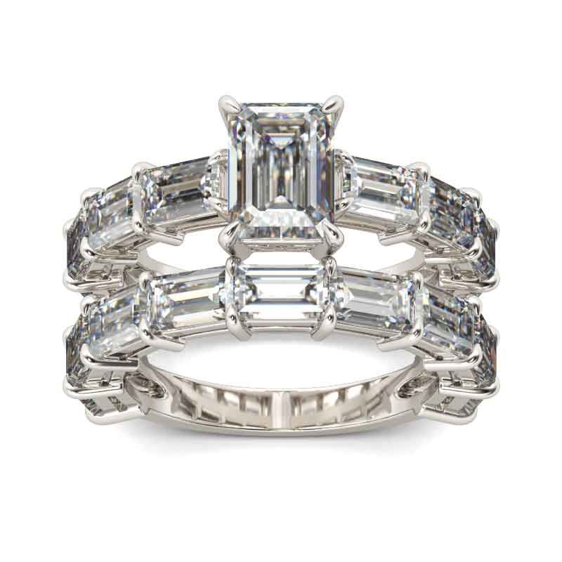 Jeulia Emerald Cut Sterling Silver Ring Set