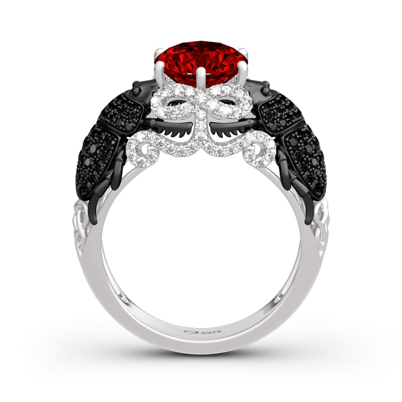 Jeulia "Insect Magic" Scarab Design Round Cut Sterling Silver Ring