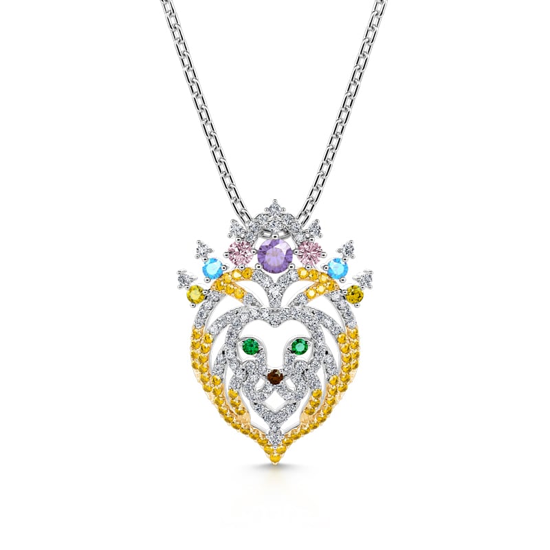 Jeulia "Take the Crown" Multi-color Lion Head Sterling Silver Necklace