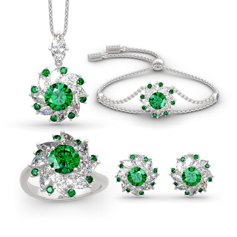 Jeulia Halo Round Cut Sterling Silver Jewelry Set