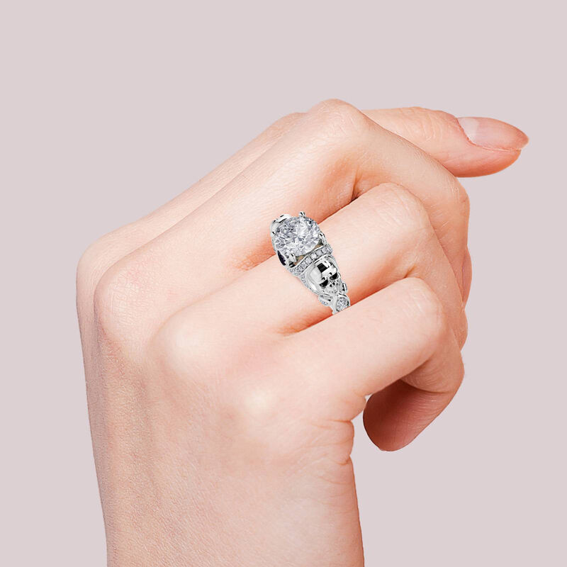 Jeulia "Enduring Love" Skull Design Round Cut Sterling Silver Ring