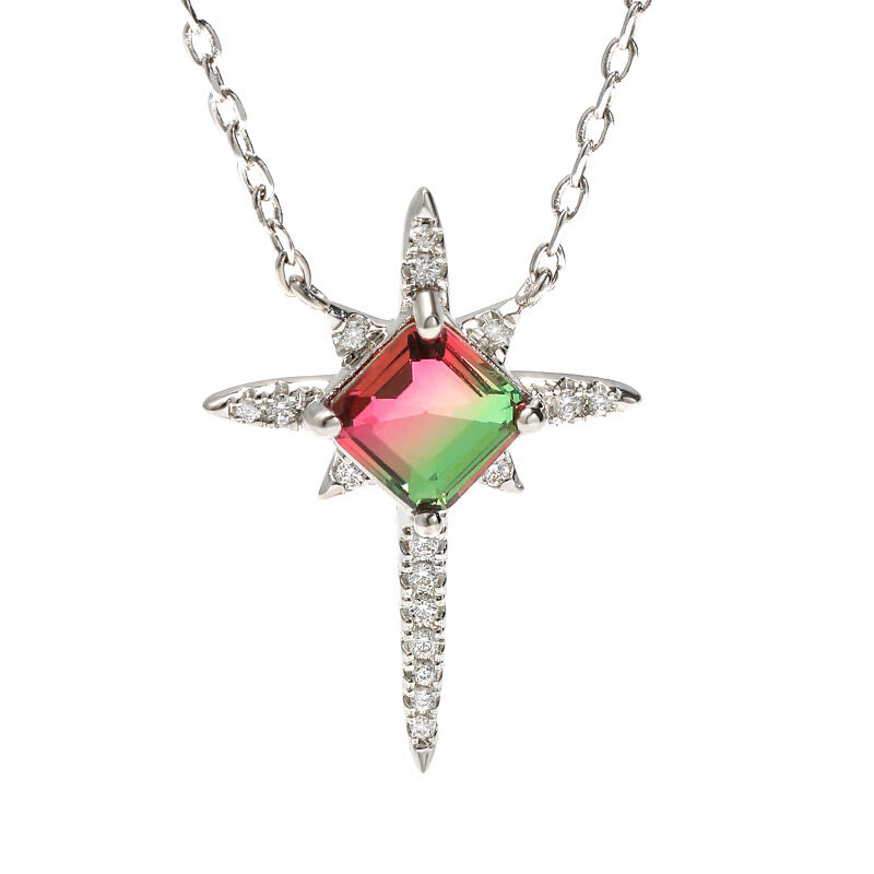Jeulia "Endless Light " North Star Princess Cut Watermelon Sterling Silver Necklace