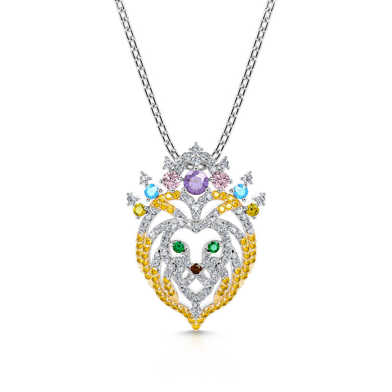 Jeulia "Take the Crown" Multi-color Lion Head Sterling Silver Necklace