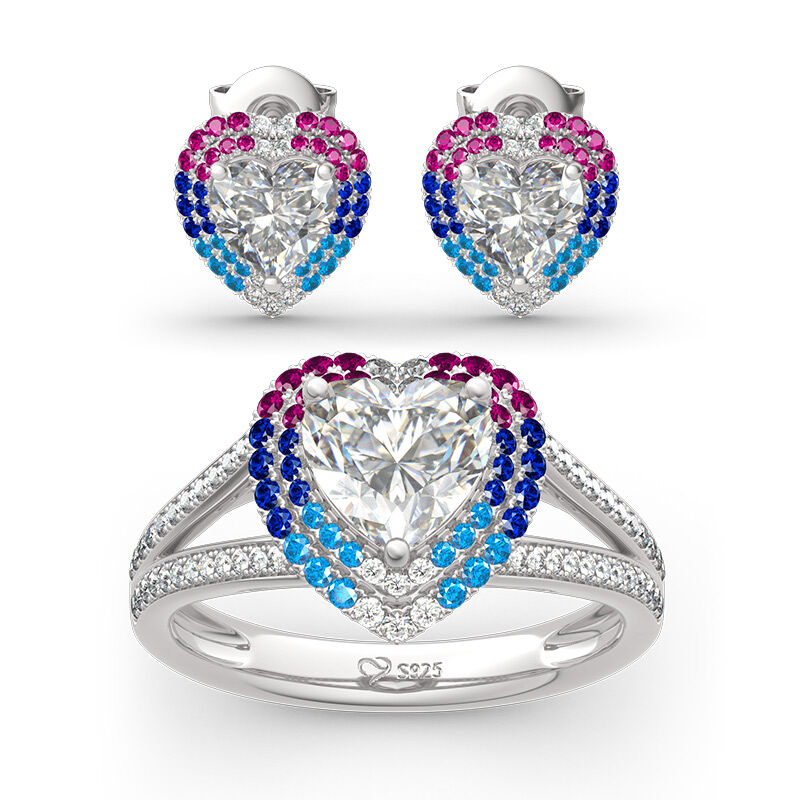 Jeulia Double Halo Heart Cut Sterling Silver Jewelry Set