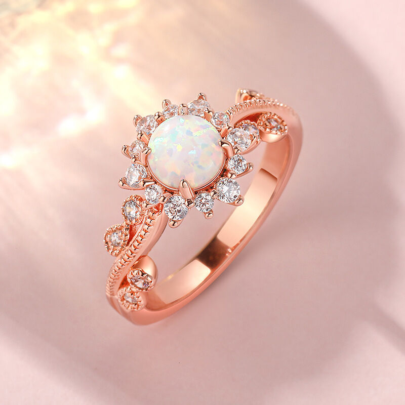 Jeulia Vintage Opal Sterling Silver Engagement Ring