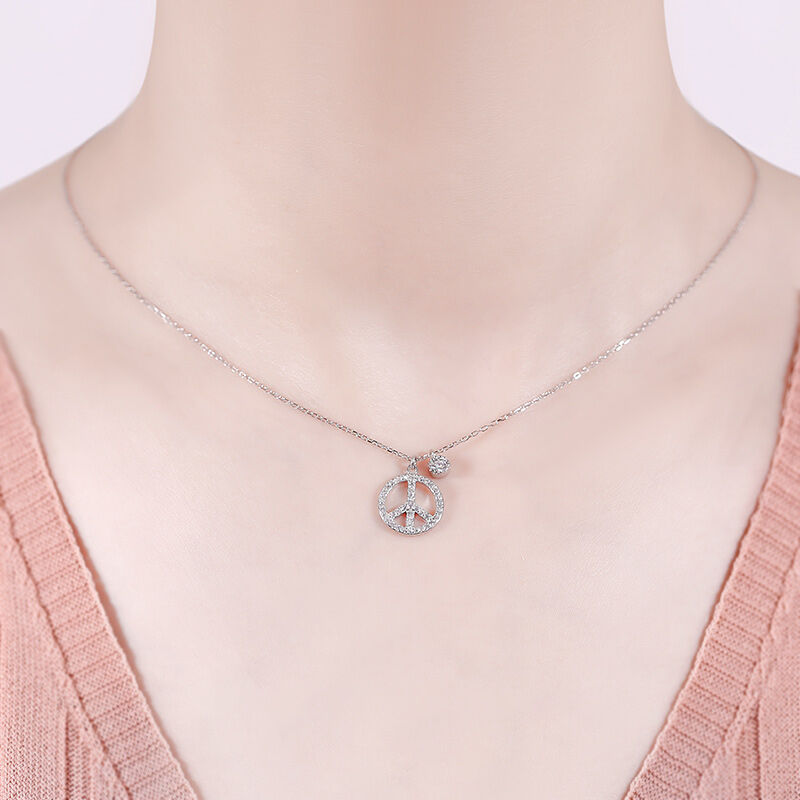 Jeulia Peace Sign Sterling Silver Geometric Necklace