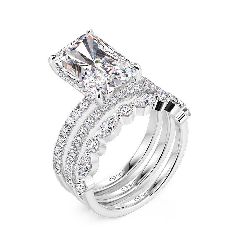 Jeulia Set Anello di Fidanzamento Solitario Taglio Radiante in Argento Sterling 3Pezzi