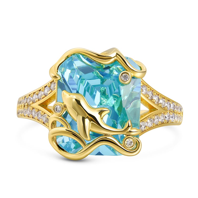 Jeulia "Lucky Day" Dolphin Emerald Cut Sterling Silver Ring