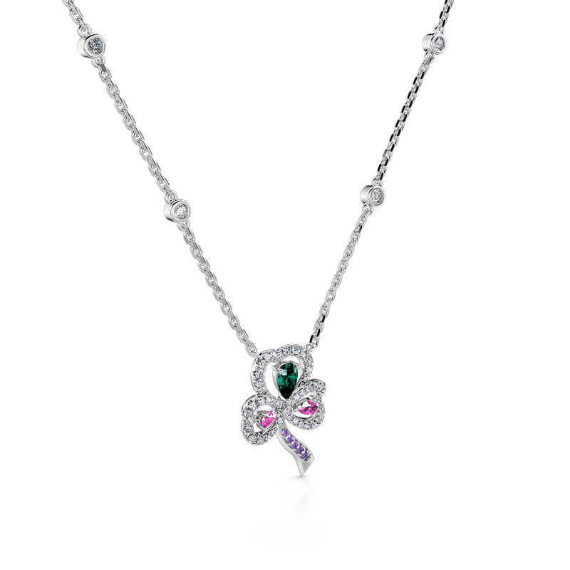 Jeulia "Sweet Dream" Shamrock Flower Sterling Silver Necklace
