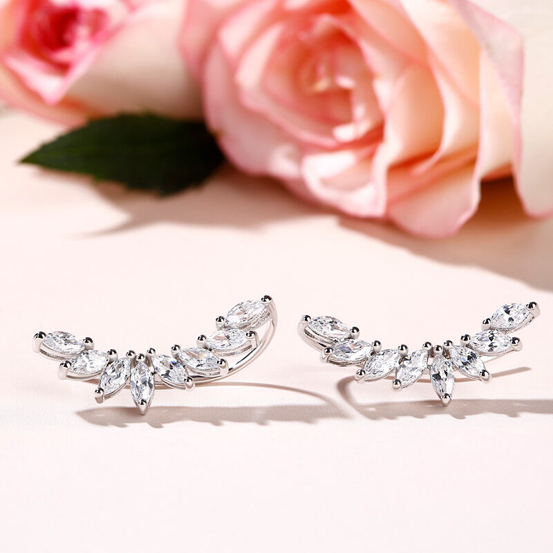 Jeulia Leaves Marquise Cut Sterling Silver Climber Earrings