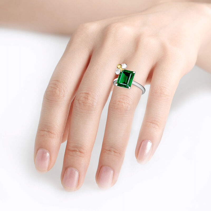 Jeulia "Honey Bee" Emerald Cut Sterling Silver Ring