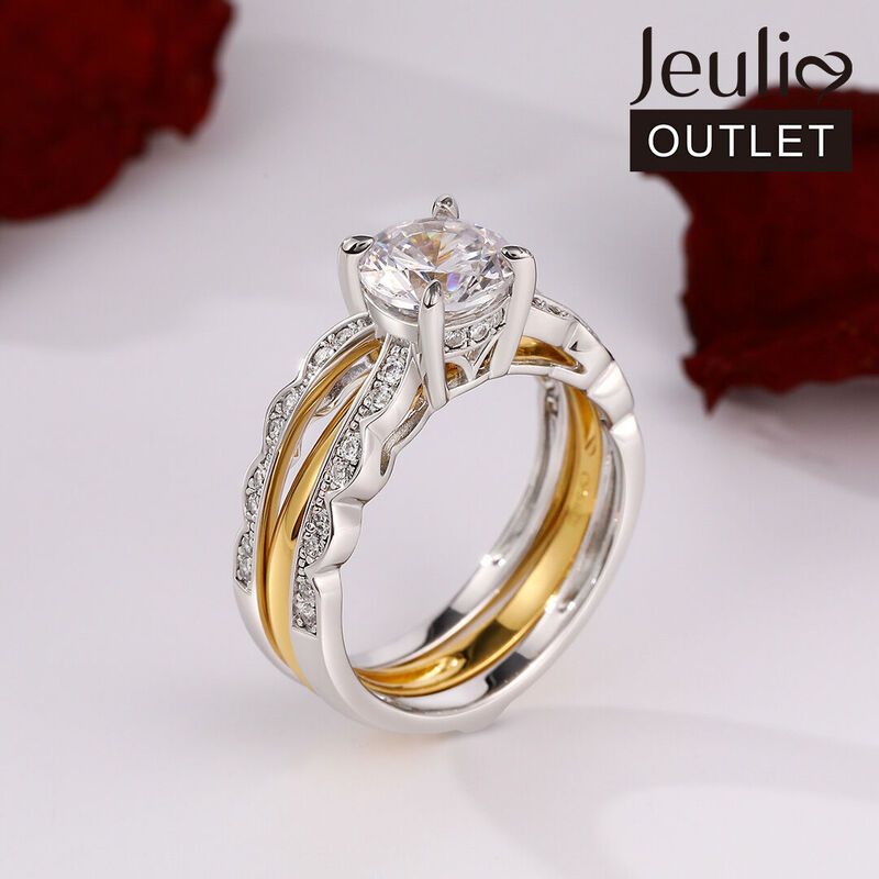 Jeulia Two Tone Round Cut Interchangeable Sterling Silver Ring Set