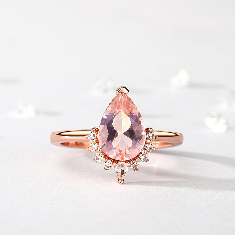 Jeulia Pear Cut Synthetic Morganite Sterling Silver Ring