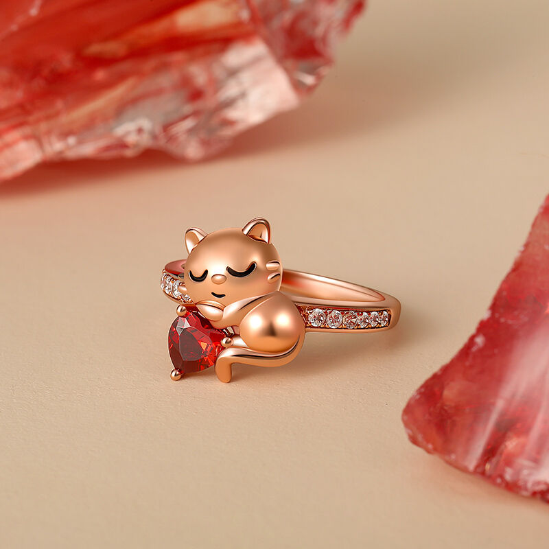 Jeulia Hug Me Bague Doux chat endormi Coupe Cœur Argent Sterling
