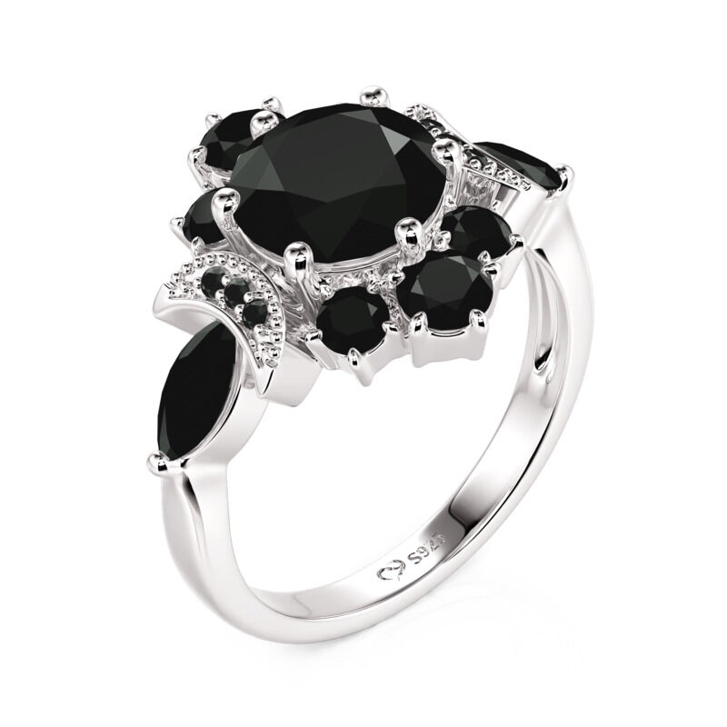 Jeulia Luna Astra Anillo Estrellas Negras Sol y Luna Corte Redondo