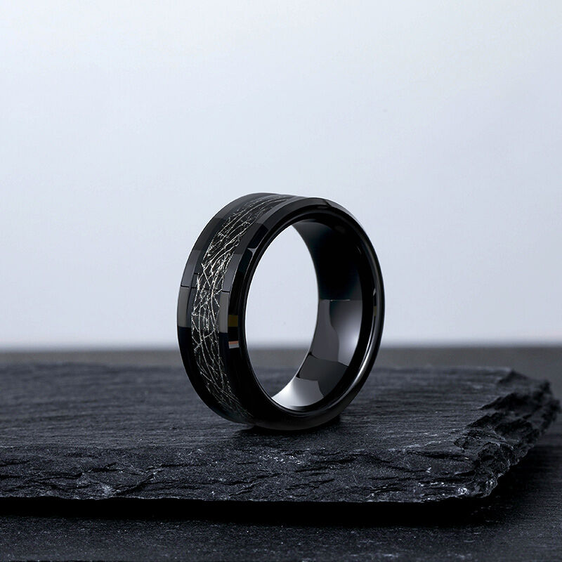 Jeulia Meteorite Pattern Black Tungsten Ring for Men - Jeulia Jewelry