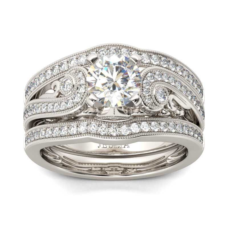 Jeulia Terno De Anillos Milgrain De Talla Redonda En Plata De Ley