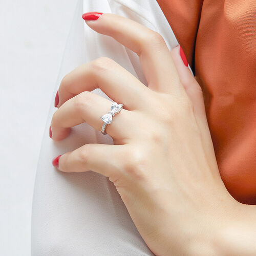 Jeulia Bowknot Heart Cut Sterling Silver Ring