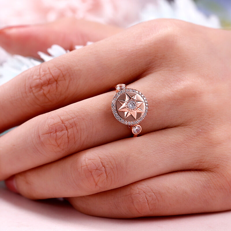 Jeulia "Compass Monogram" Round Cut Sterling Silver Ring