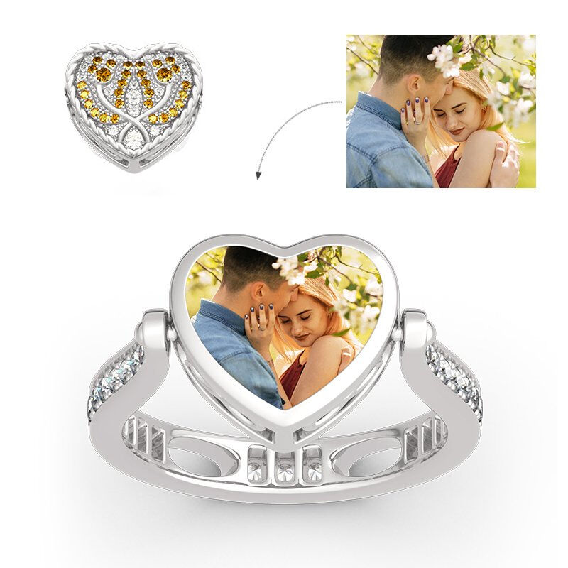 Jeulia "Keep Me In Your Heart" Tulip Sterling Silver Personalized Photo Ring (With A Free Chain)