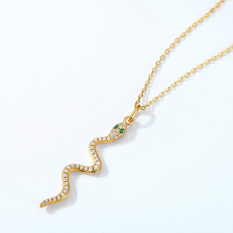 Jeulia Small Snake Gold Tone Sterling Silver Necklace