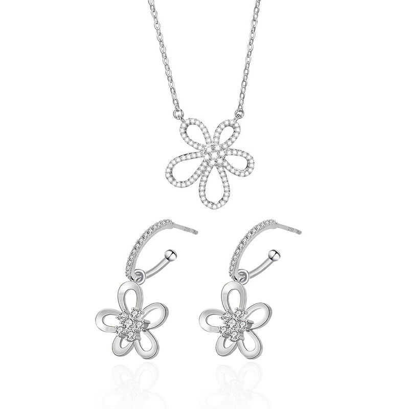 Jeulia "Irresistible Beauty" Flower Sterling Silver Jewelry Set