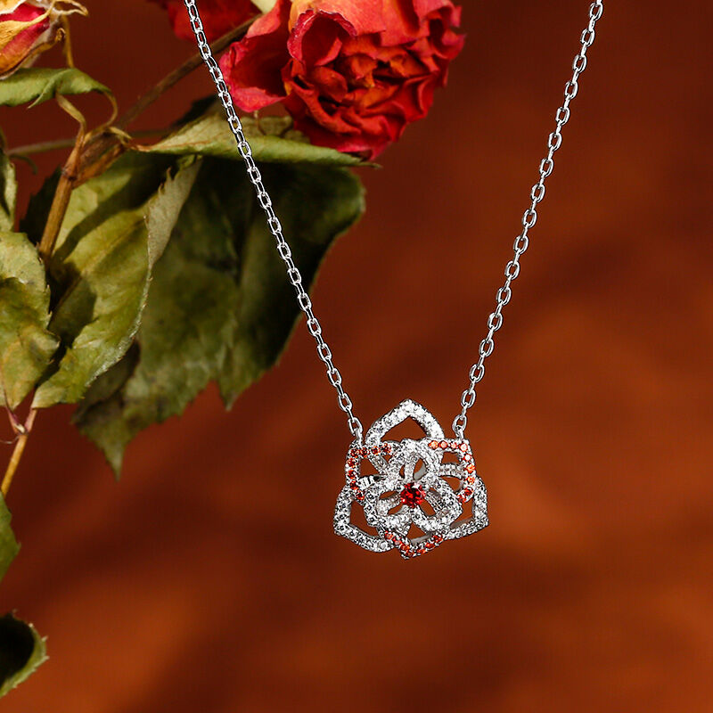 Jeulia "Love Never Die" Heart Petals Flower Sterling Silver Necklace