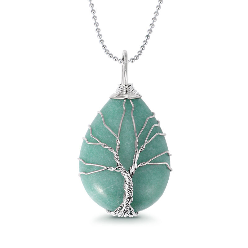 Jeulia "Luck & Abundance" Winding Tree Design Natural Green Aventurine Necklace