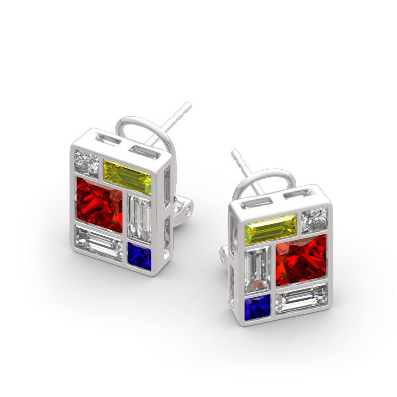 Jeulia Mondrian Composition Inspired Sterling Silver Earrings
