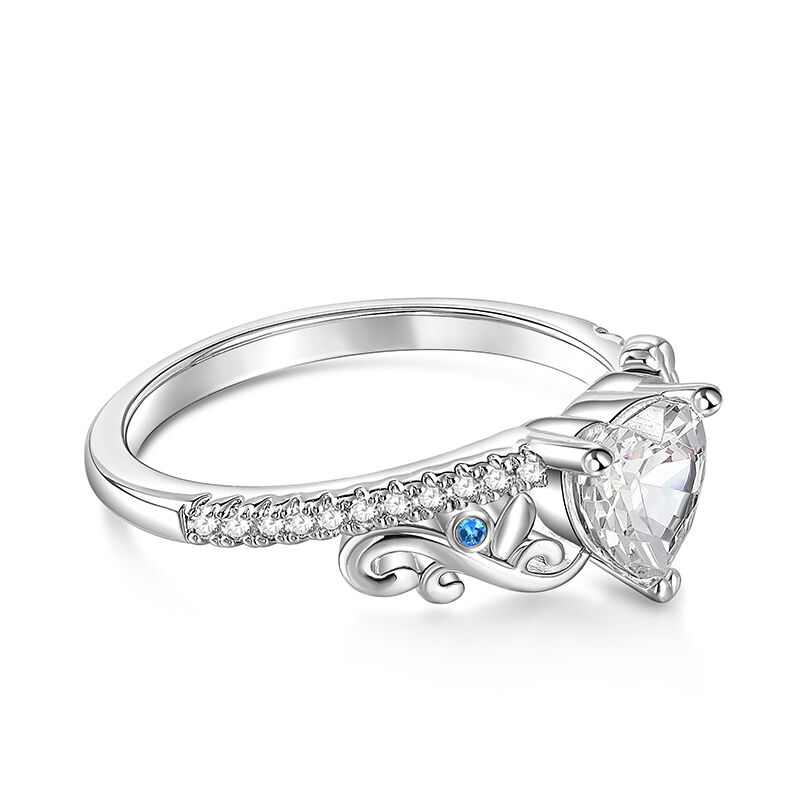 Jeulia Floral Bypass Heart Cut Sterling Silver Engagement Ring