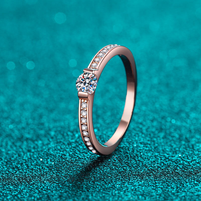 Jeulia Minimalist Rose Gold Round Cut Men's Eternity Ring Sterling Silver