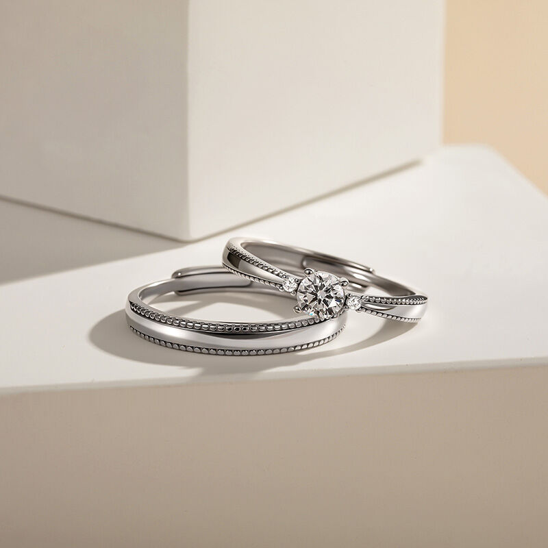 Jeulia Simple Beaded Edge Adjustable Couple Rings Set