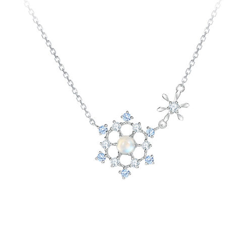 Jeulia "Frozen Moment" Snowflake Moonstone Sterling Silver Necklace