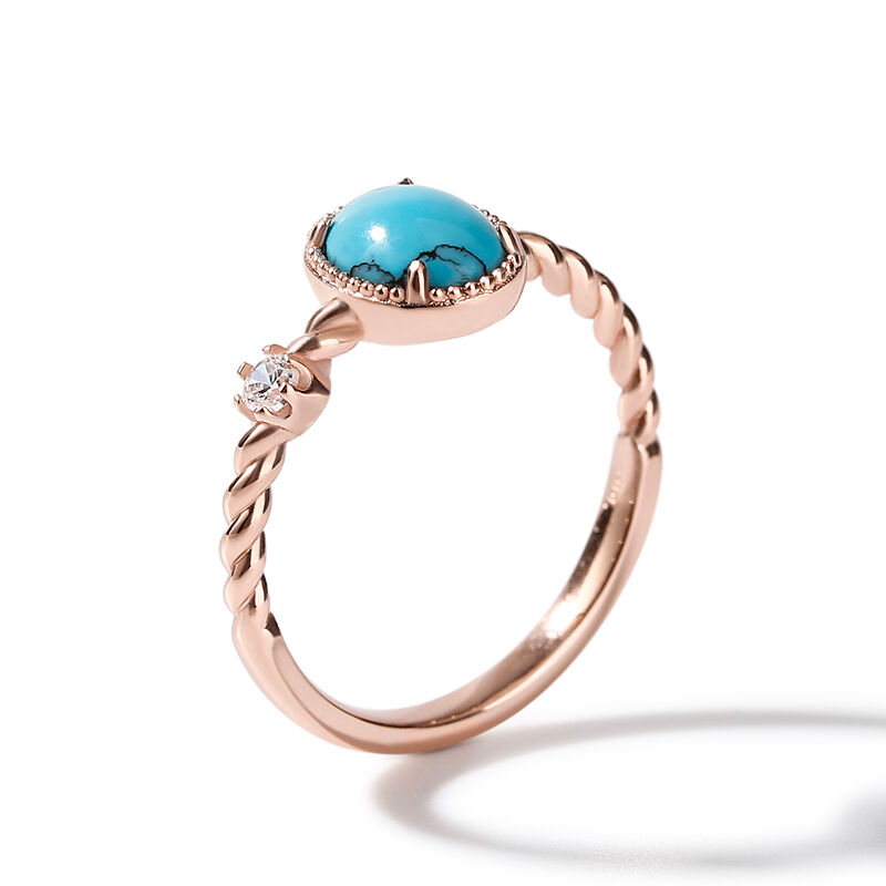 Jeulia Oval Cut Turquoise Delicate Twist Design Sterling Silver Ring